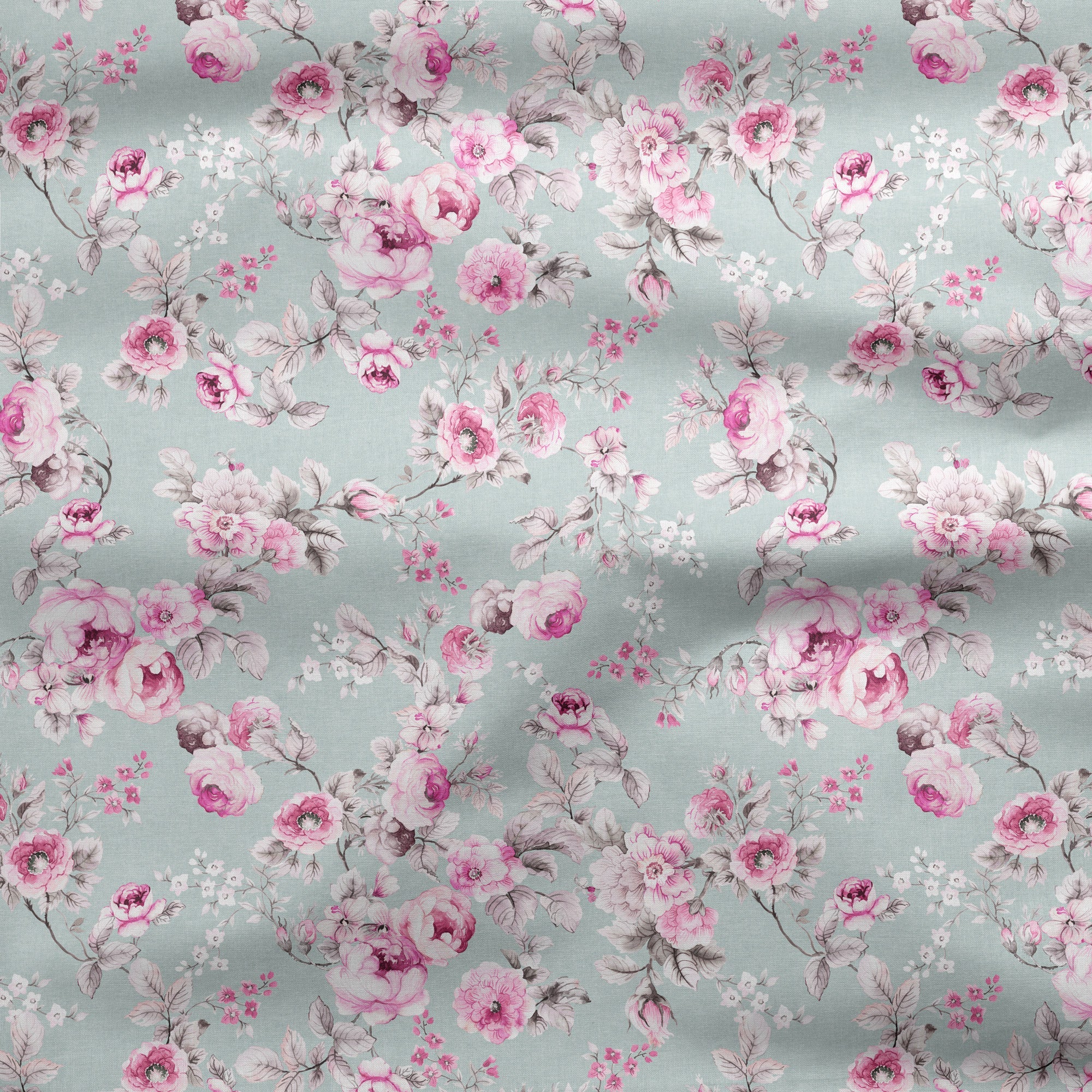 Louise English Country Rose - Pink on Eau de Nil - Hydrangea Lane Home