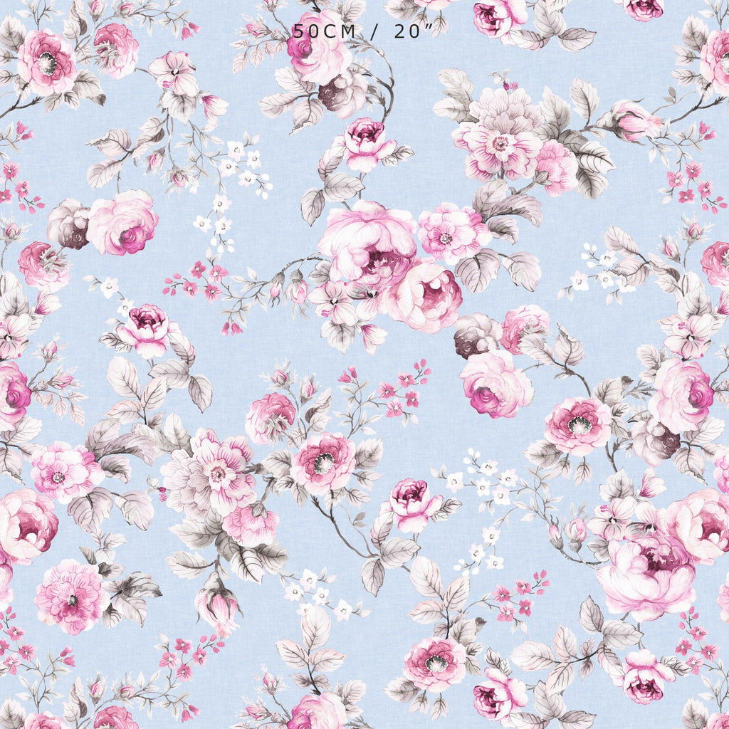 Louise English Country Rose - Pink on Serenity - Hydrangea Lane Home