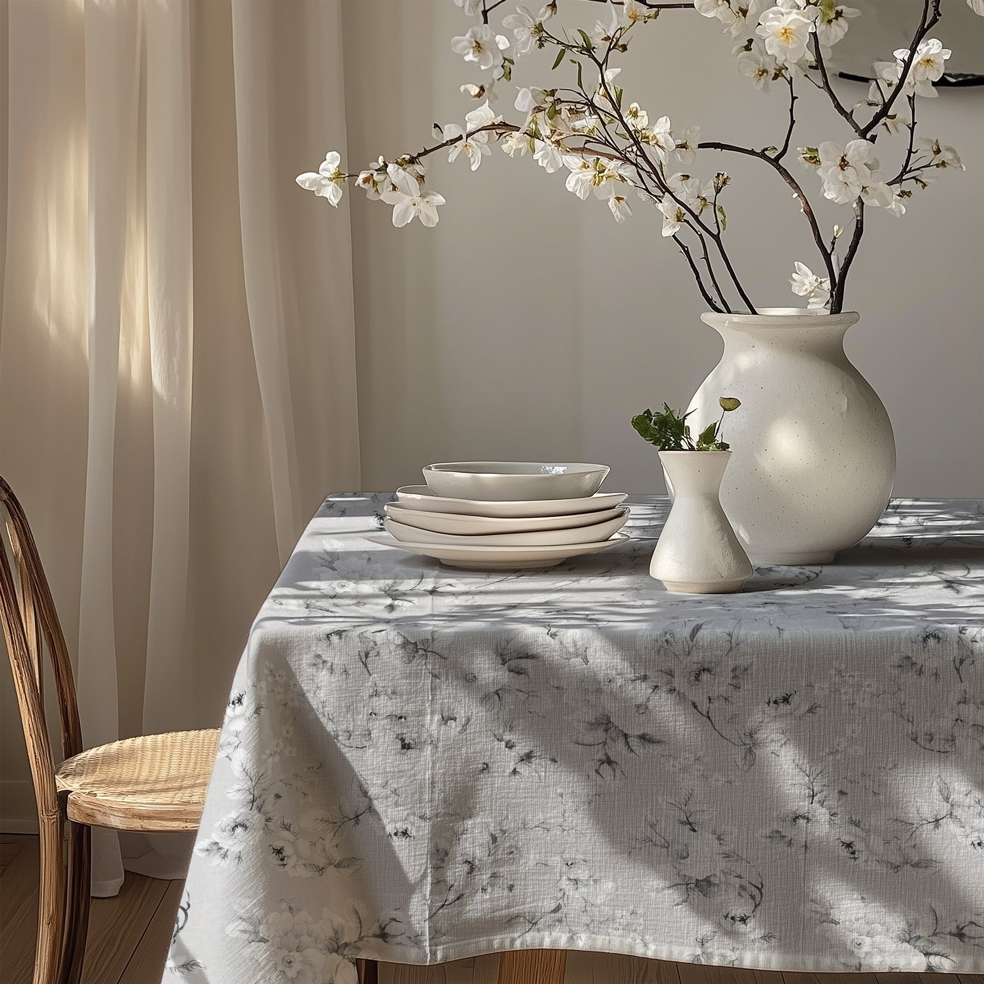 Louise English Country Rose - White on Linen - Hydrangea Lane Home