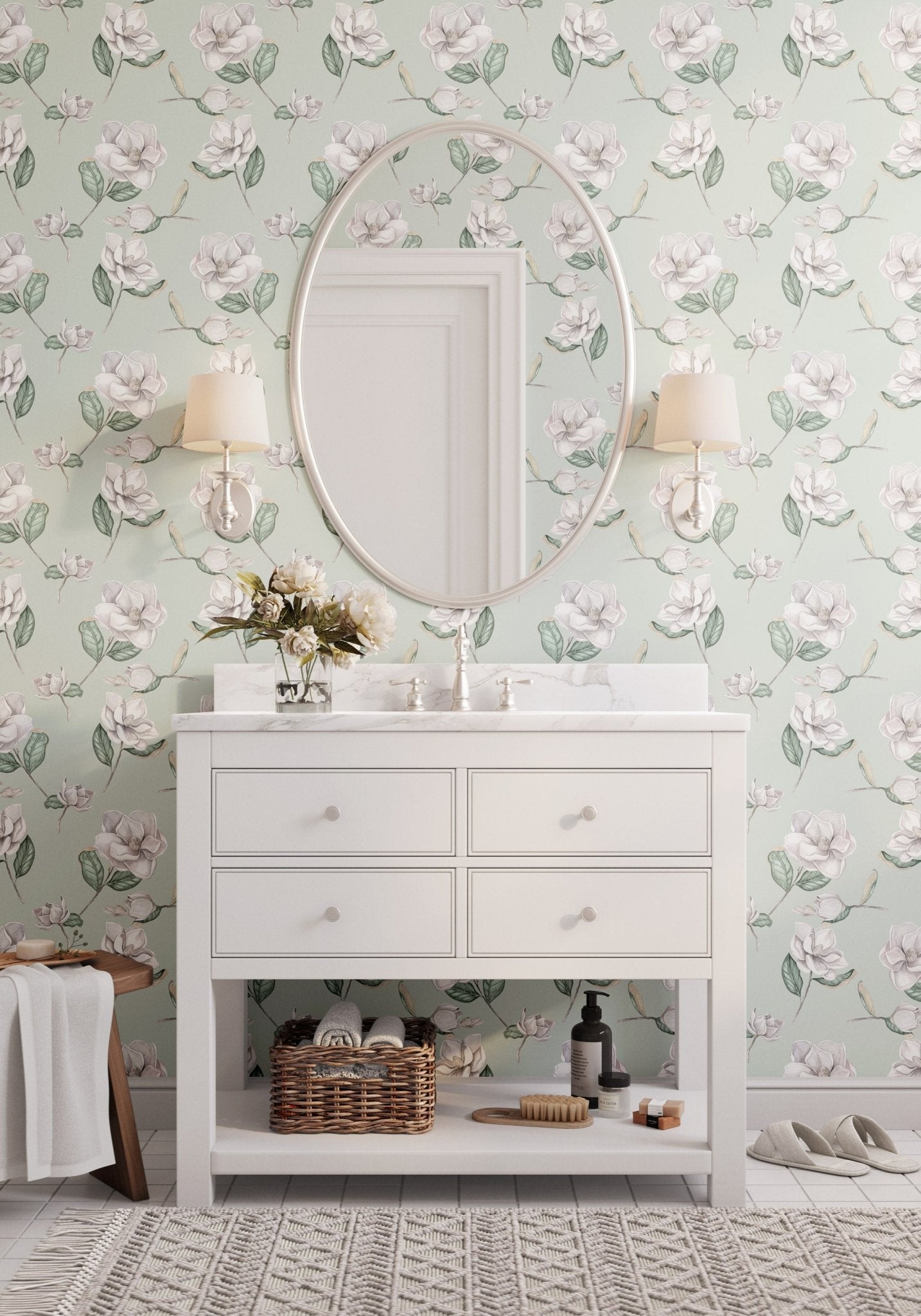 Magnolia Wallpaper - Eau de Nil - Hydrangea Lane Home