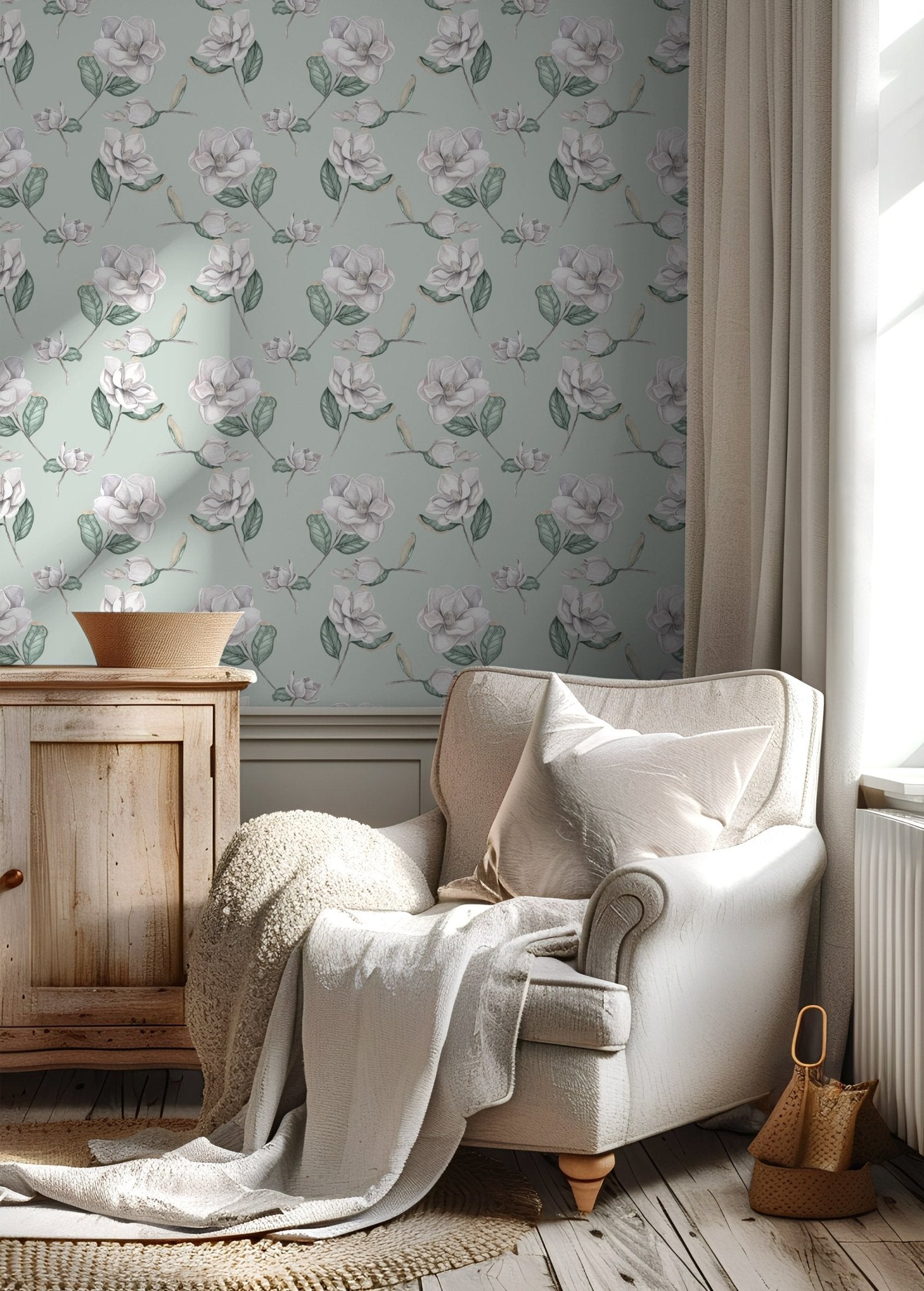 Magnolia Wallpaper - Eau de Nil - Hydrangea Lane Home