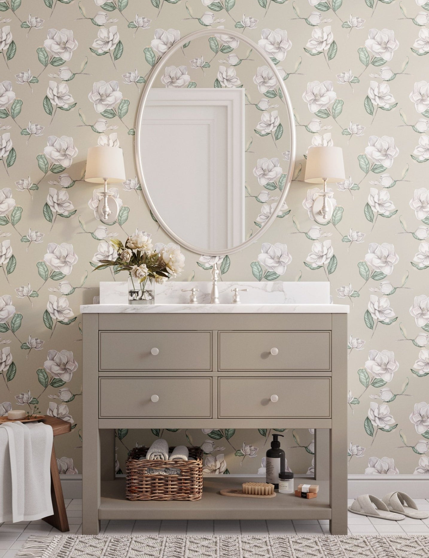 Magnolia Wallpaper - Linen - Hydrangea Lane Home