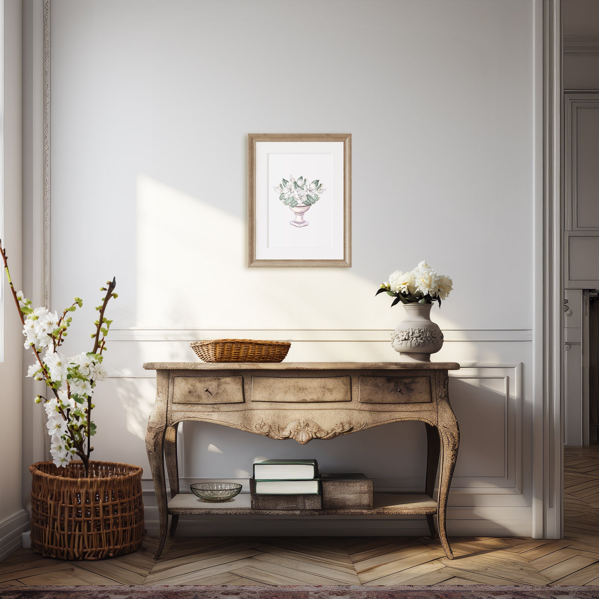 Magnolias in Urn Botanical Art Print - Hydrangea Lane Home