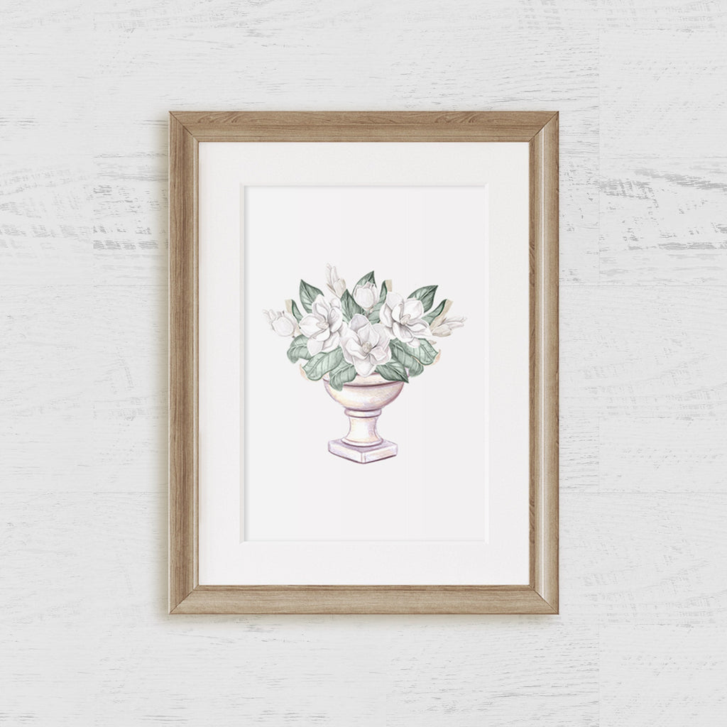 Magnolias in Urn Botanical Art Print - Hydrangea Lane Home