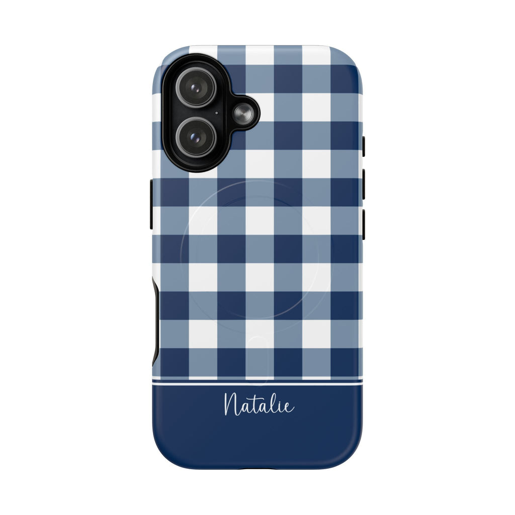 Navy Gingham Check MagSafe Tough iPhone Case - Hydrangea Lane Home