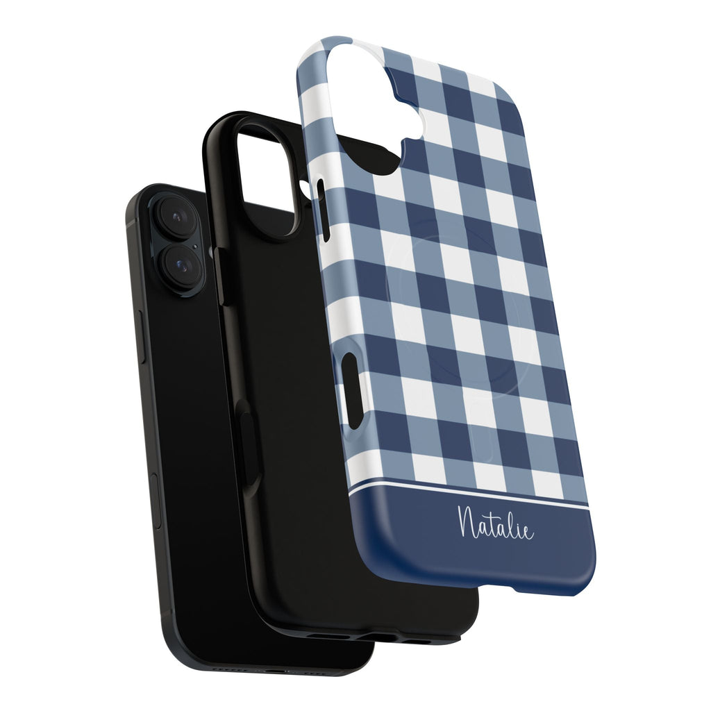 Navy Gingham Check MagSafe Tough iPhone Case - Hydrangea Lane Home