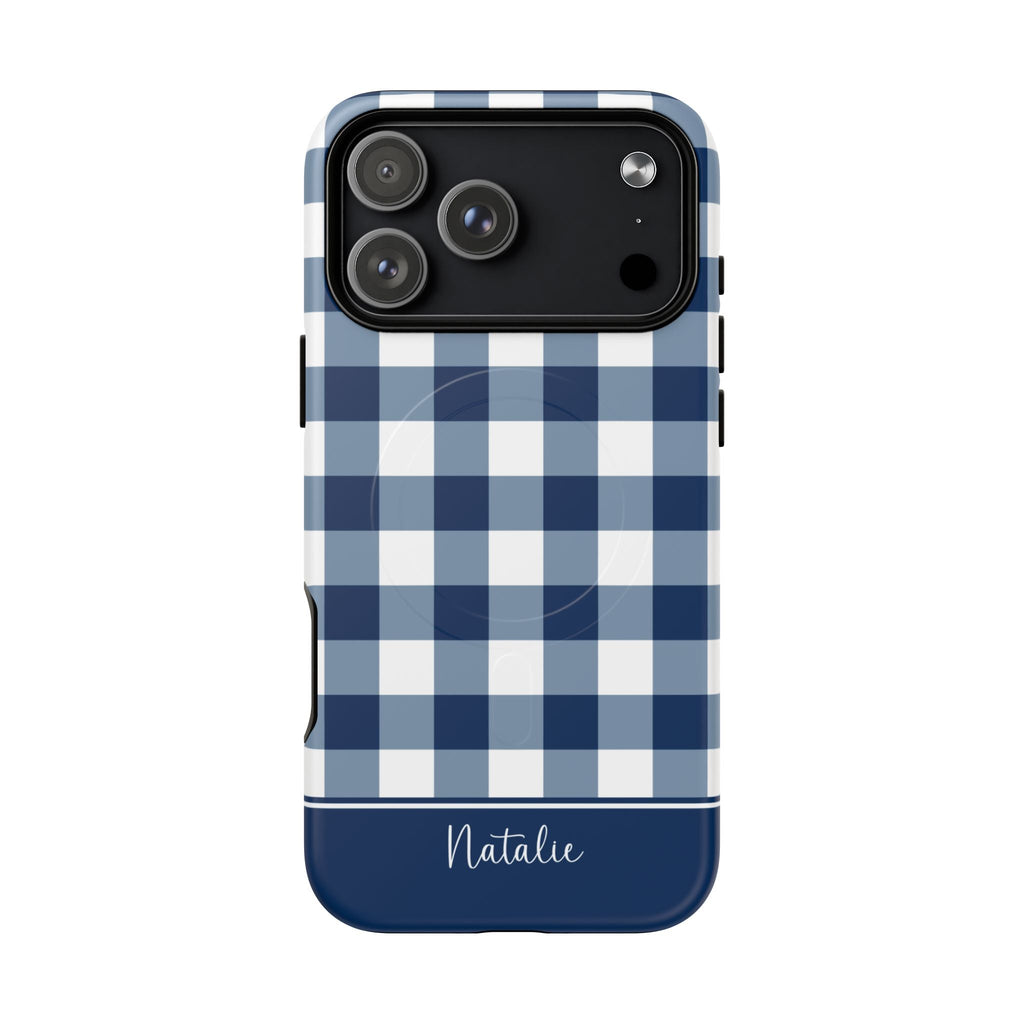 Navy Gingham Check MagSafe Tough iPhone Case - Hydrangea Lane Home