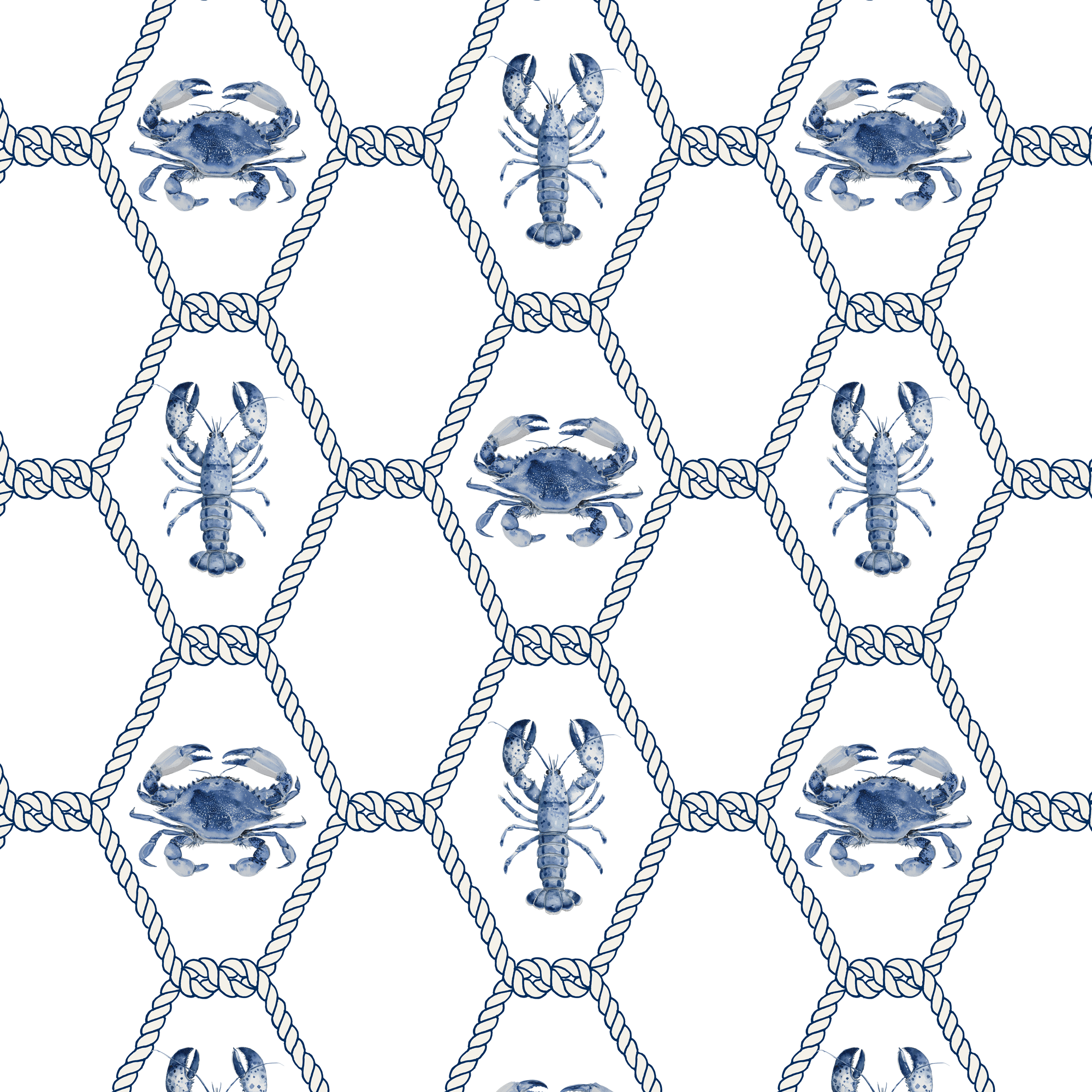 New England Blue Lobster and Crab Trellis Fabric - Hydrangea Lane Home