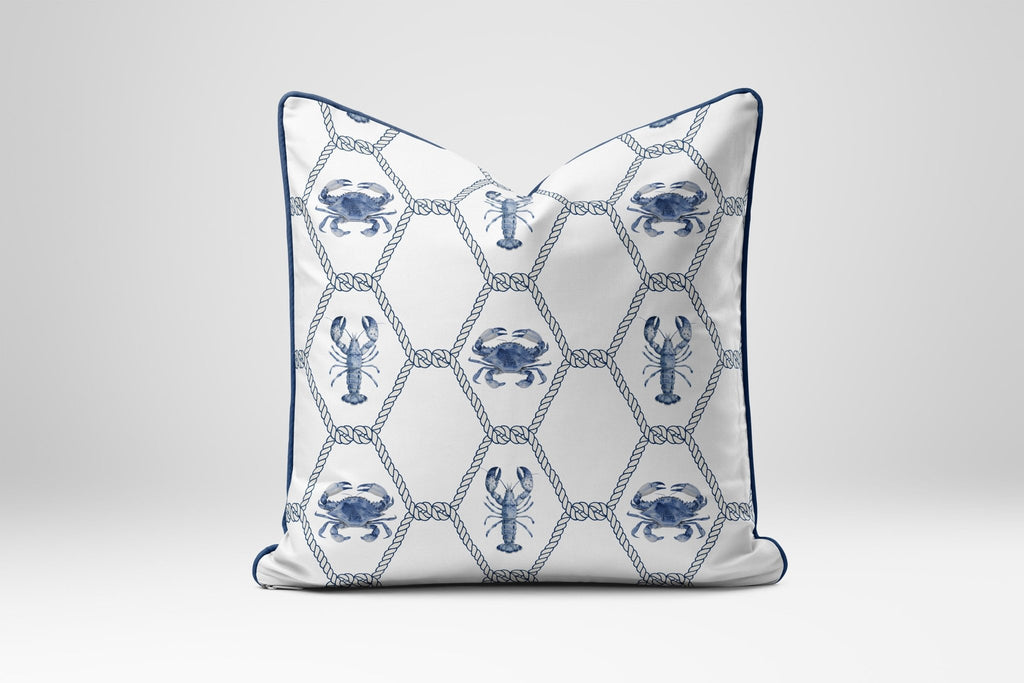 New England Blue Lobster and Crab Trellis Fabric - Hydrangea Lane Home