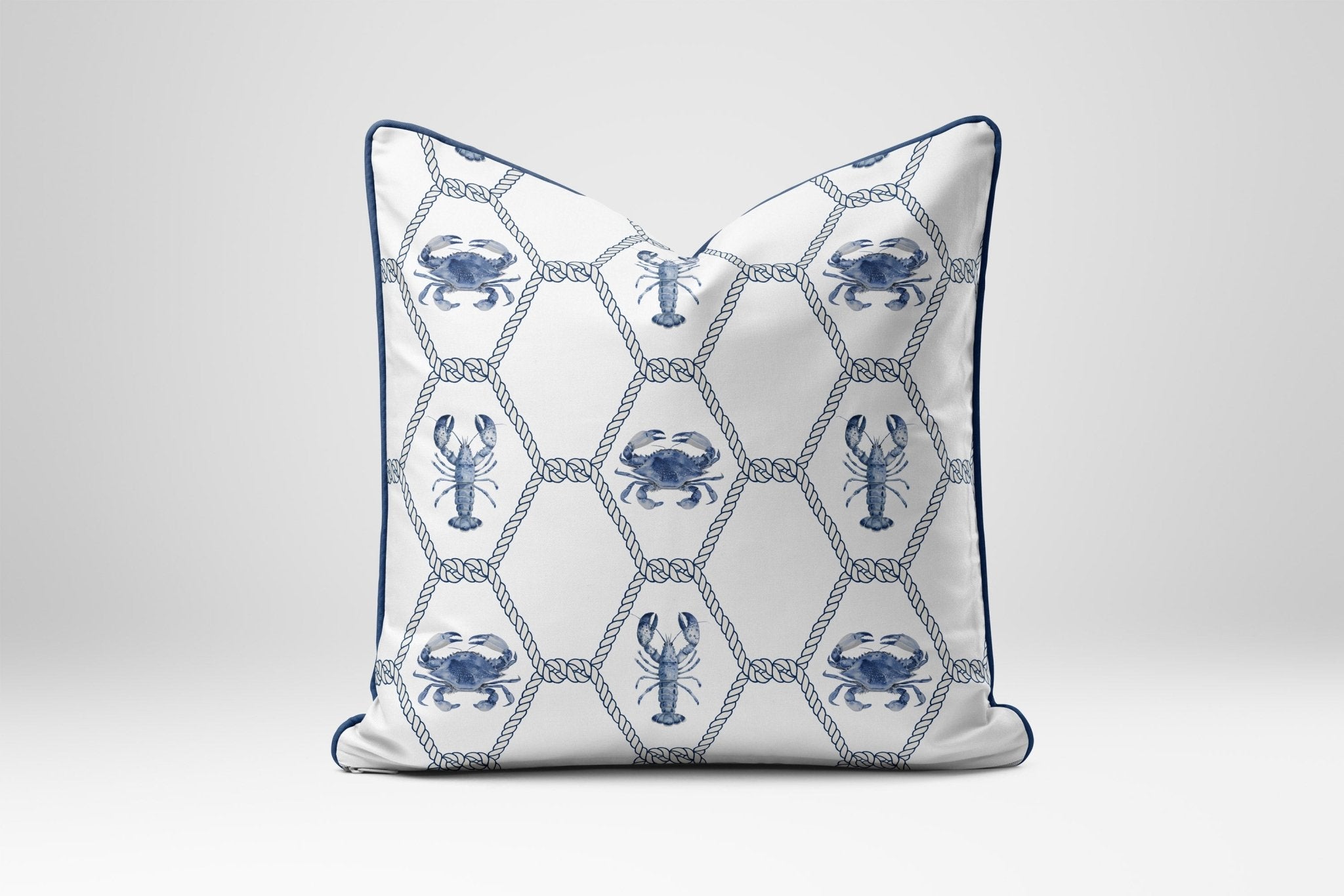 New England Blue Lobster and Crab Trellis Fabric - Hydrangea Lane Home