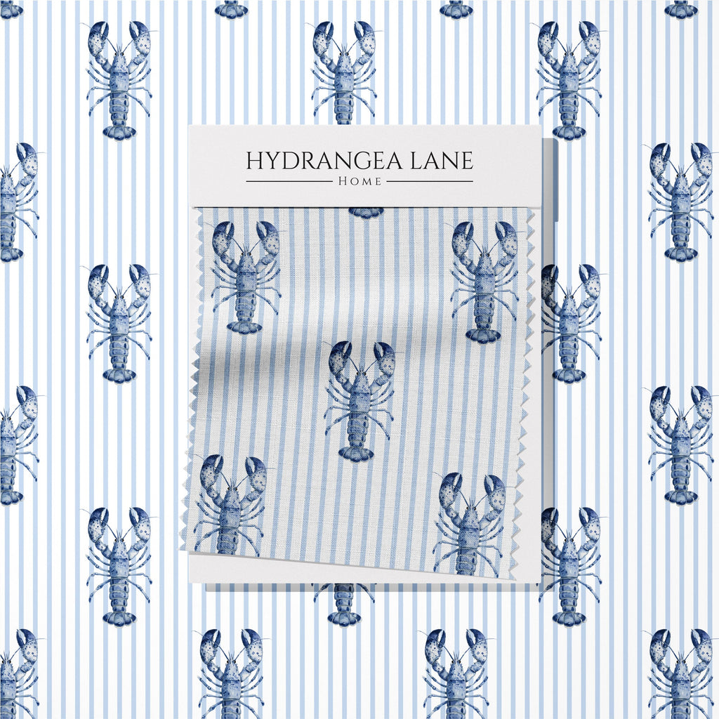 New England Blue Lobster Stripe Fabric - Hydrangea Lane Home