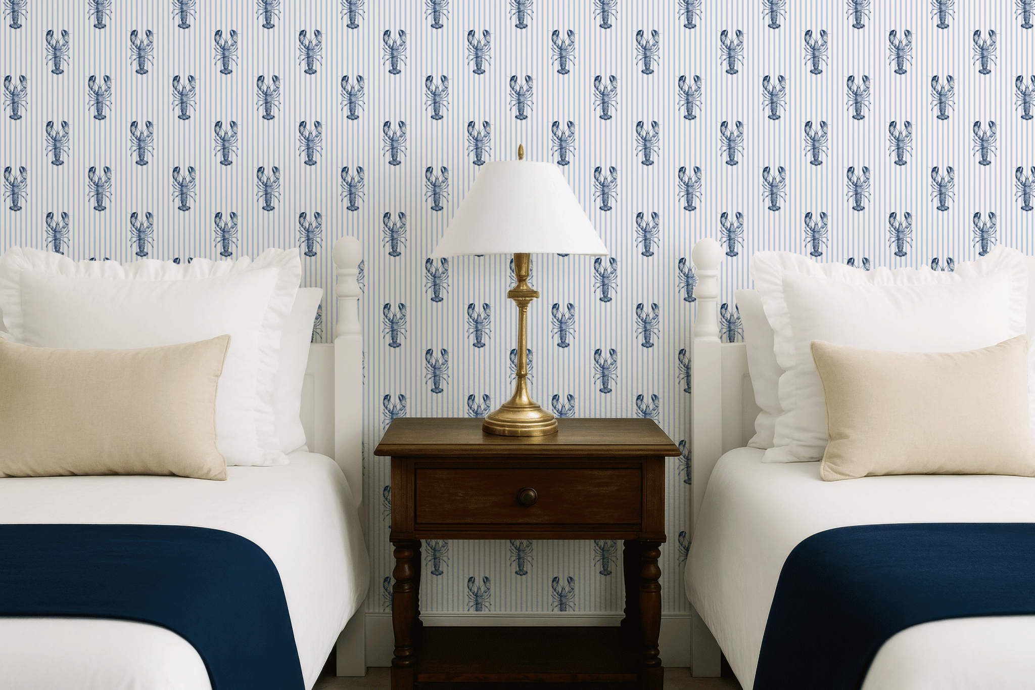 New England Blue Lobster Stripe Wallpaper - Hydrangea Lane Home