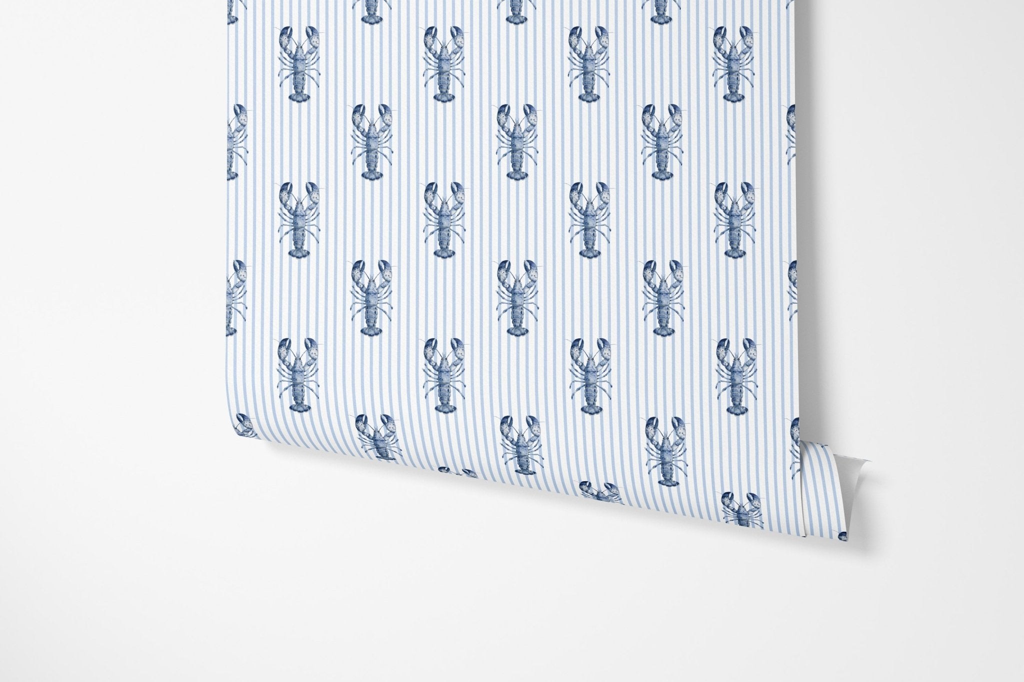 New England Blue Lobster Stripe Wallpaper - Hydrangea Lane Home