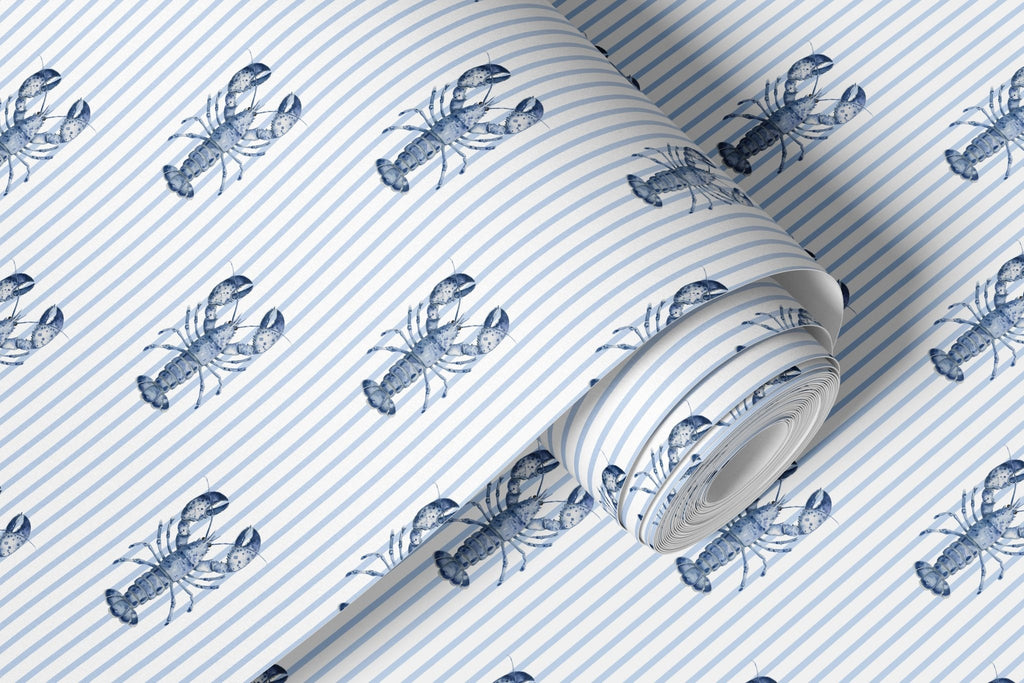 New England Blue Lobster Stripe Wallpaper - Hydrangea Lane Home