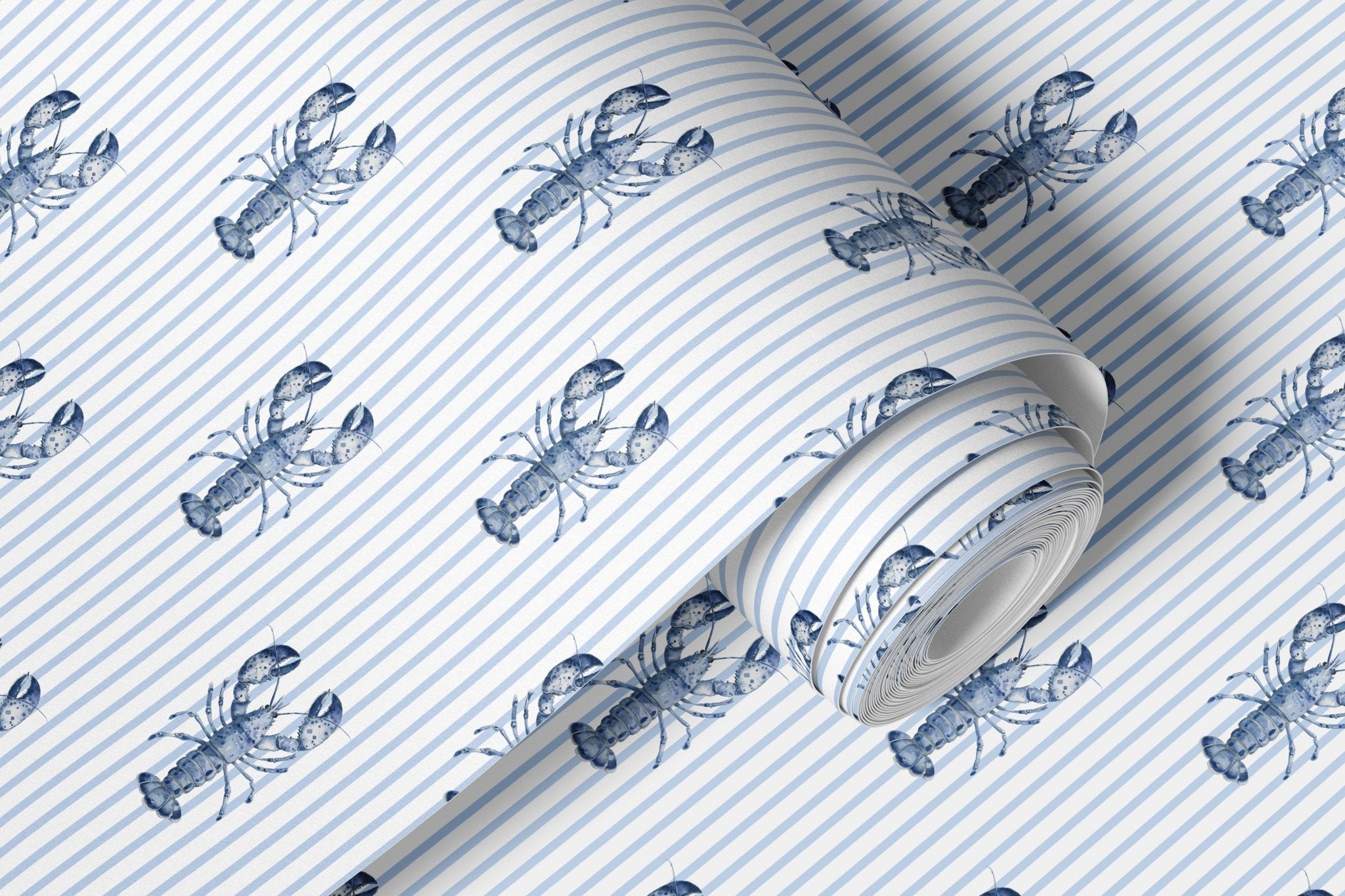 New England Blue Lobster Stripe Wallpaper - Hydrangea Lane Home
