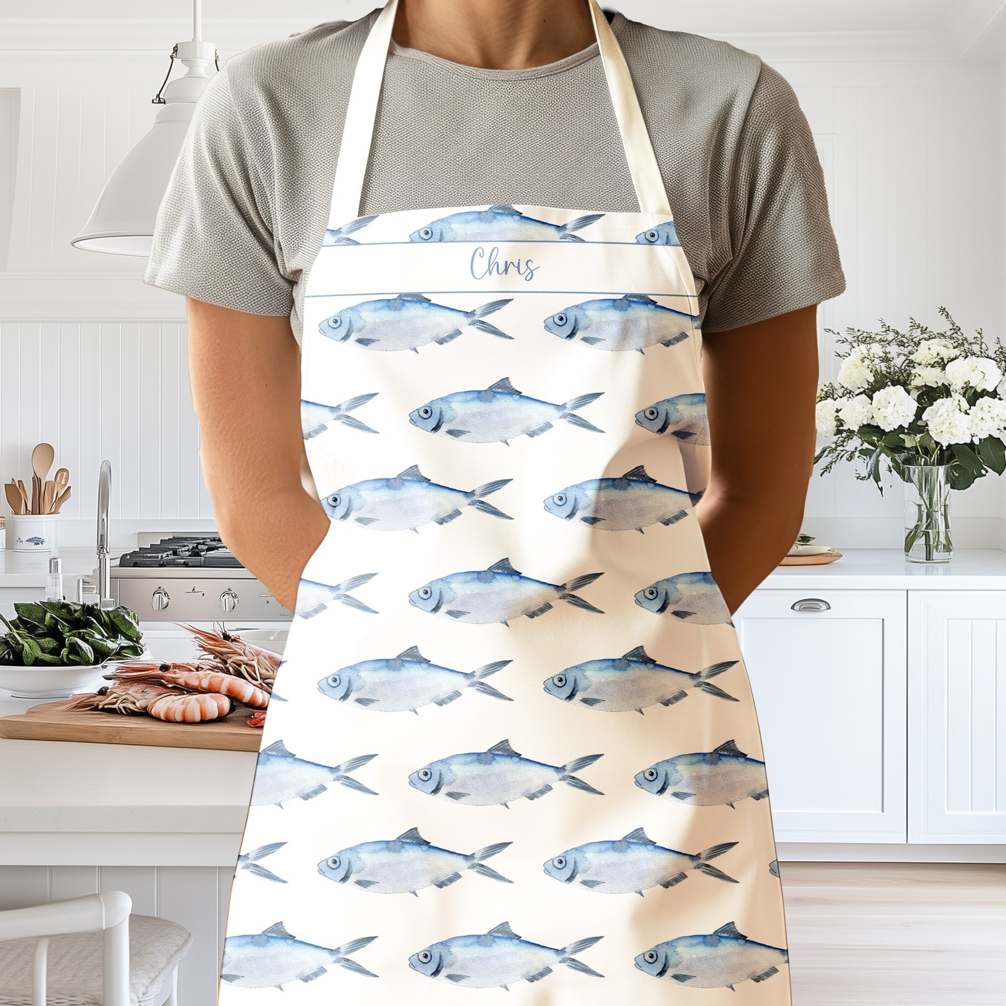 Personalized Blue Fish Apron - Hydrangea Lane Home