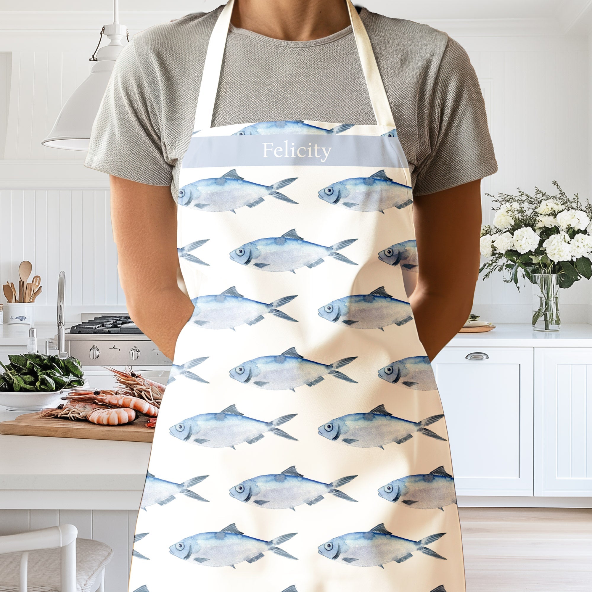 Personalized Blue Fish Apron - Hydrangea Lane Home