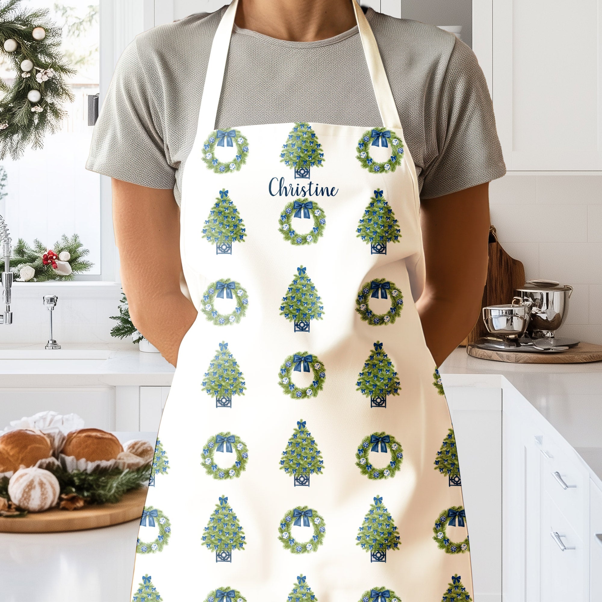 Personalized Chinoiserie Christmas Apron - Hydrangea Lane Home