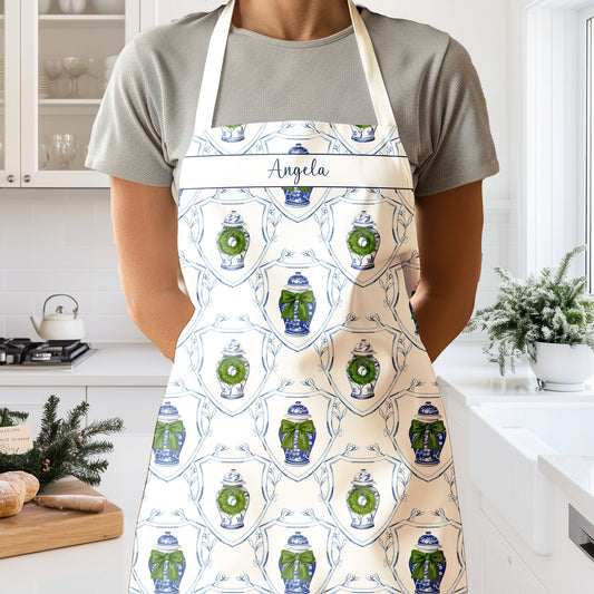 Personalized Chinoiserie Ginger Jar Christmas Apron - Hydrangea Lane Home