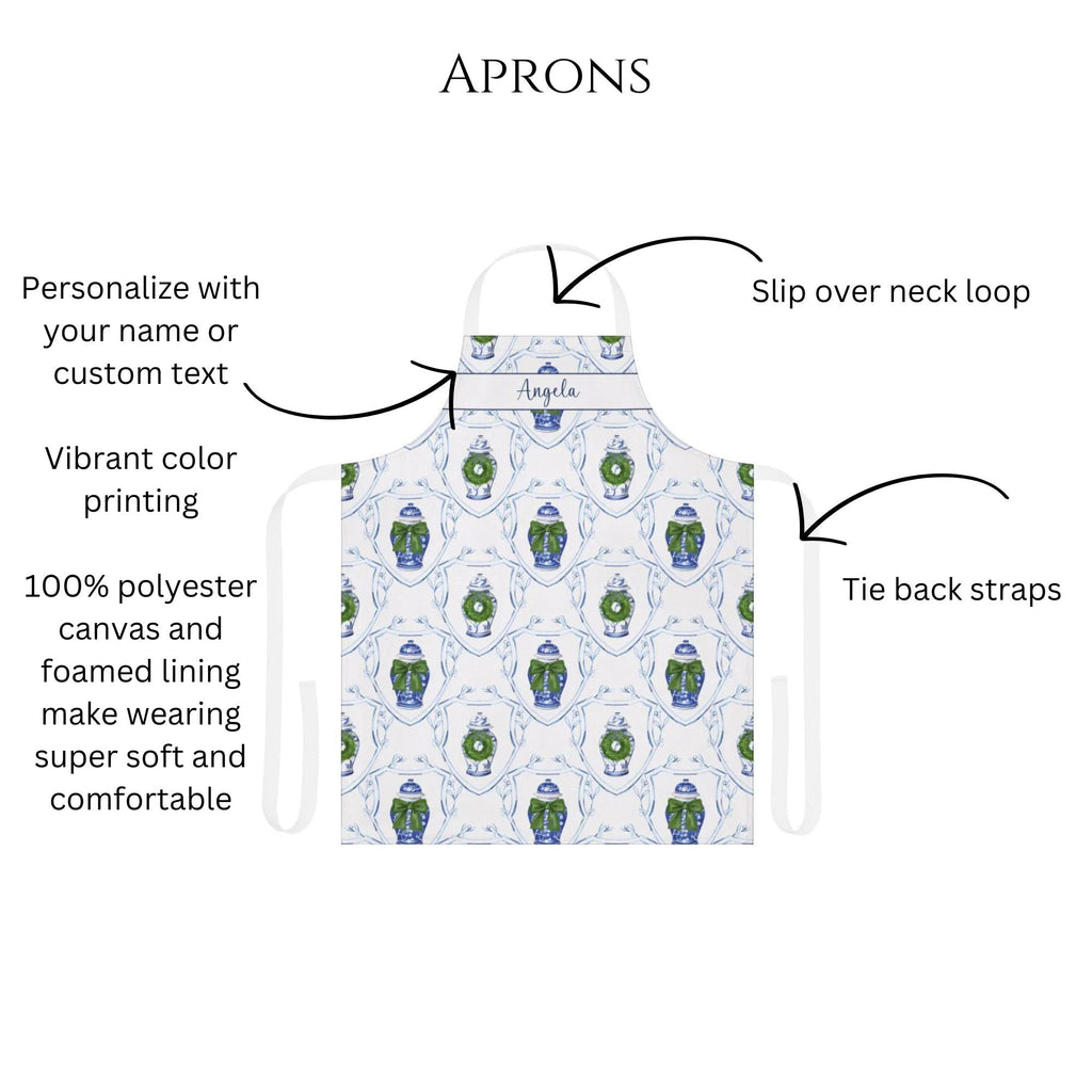 Personalized Chinoiserie Ginger Jar Christmas Apron - Hydrangea Lane Home
