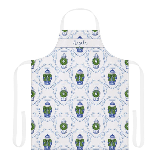 Personalized Chinoiserie Ginger Jar Christmas Apron - Hydrangea Lane Home