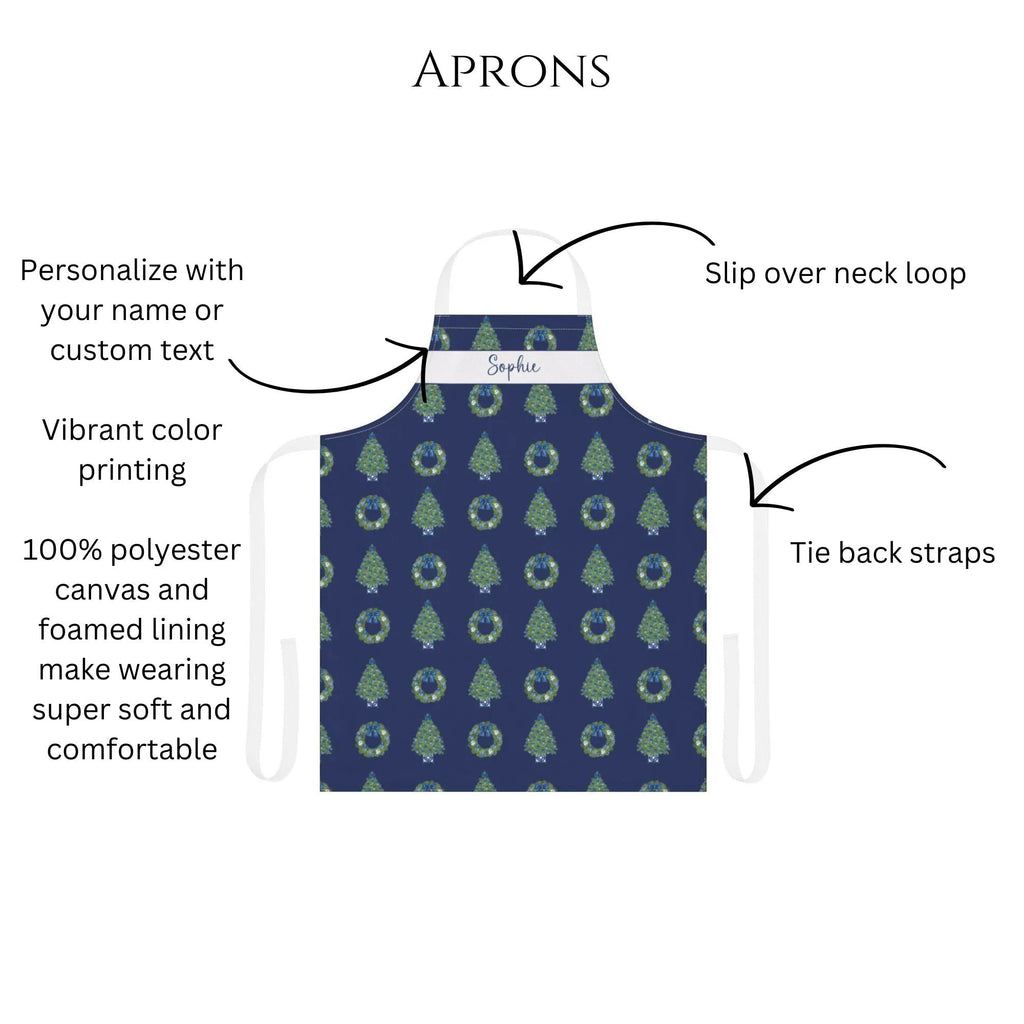 Personalized Chinoiserie NavyChristmas Apron - Hydrangea Lane Home