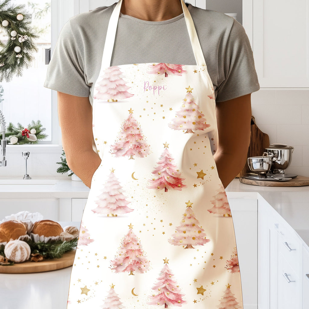 Personalized Pink Christmas Tree Apron - Hydrangea Lane Home