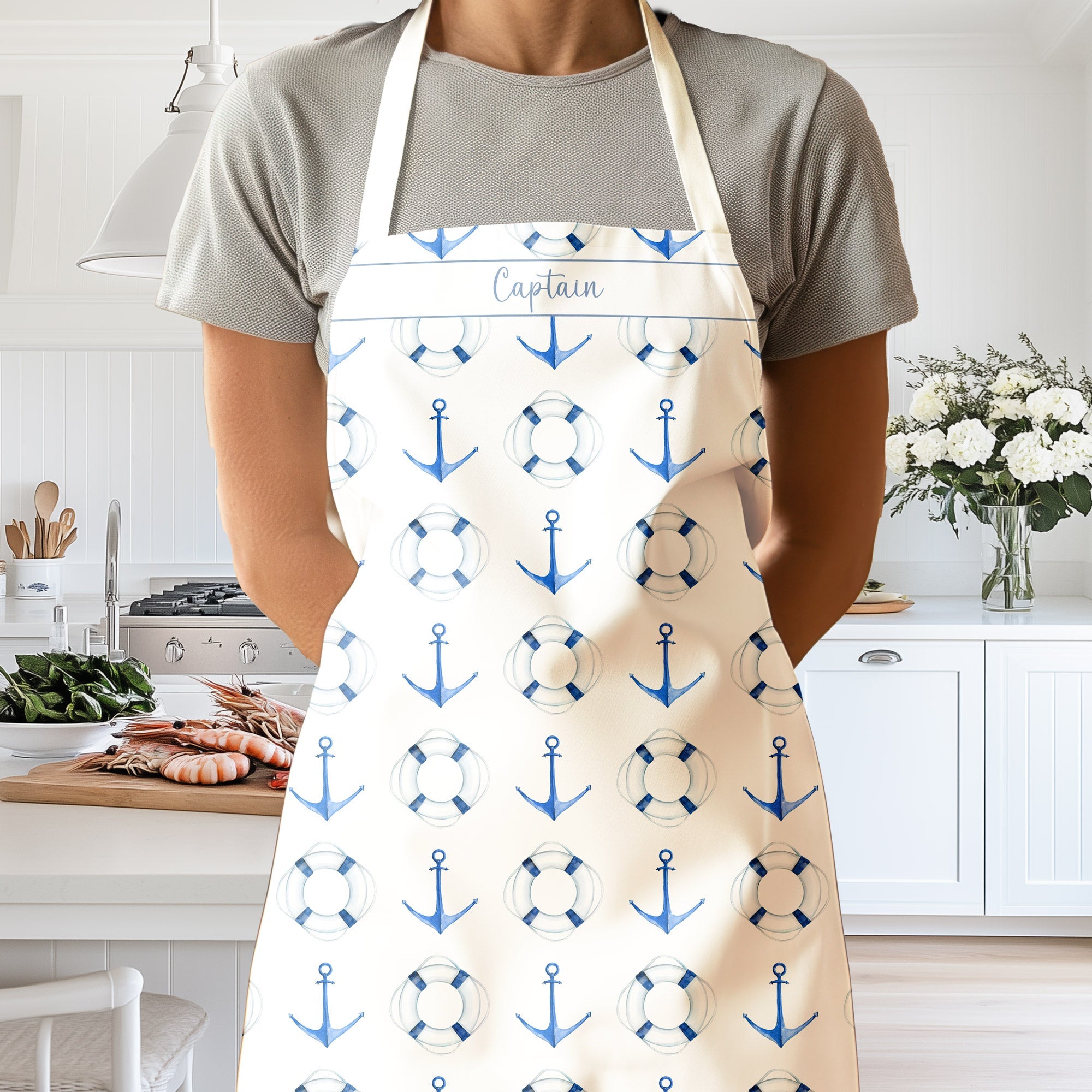 Personalized Sail Away Boat Anchor Apron - White - Hydrangea Lane Home