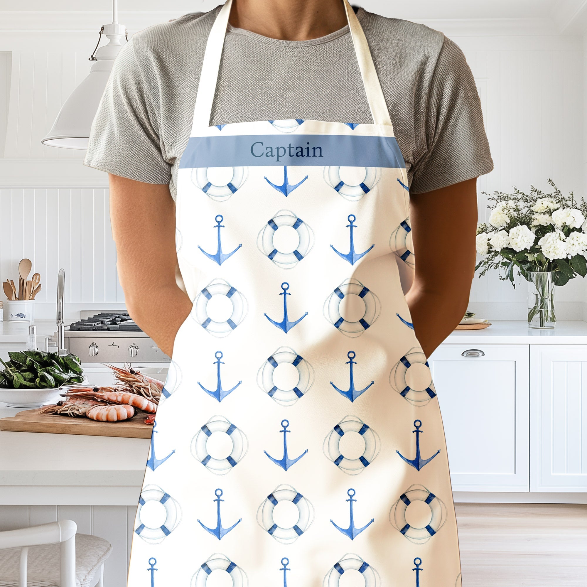 Personalized Sail Away Boat Anchor Apron - White - Hydrangea Lane Home