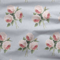 Pierre de Ronsard Country Rose Bouquet - Pink on Dove Grey Chambray - Hydrangea Lane Home
