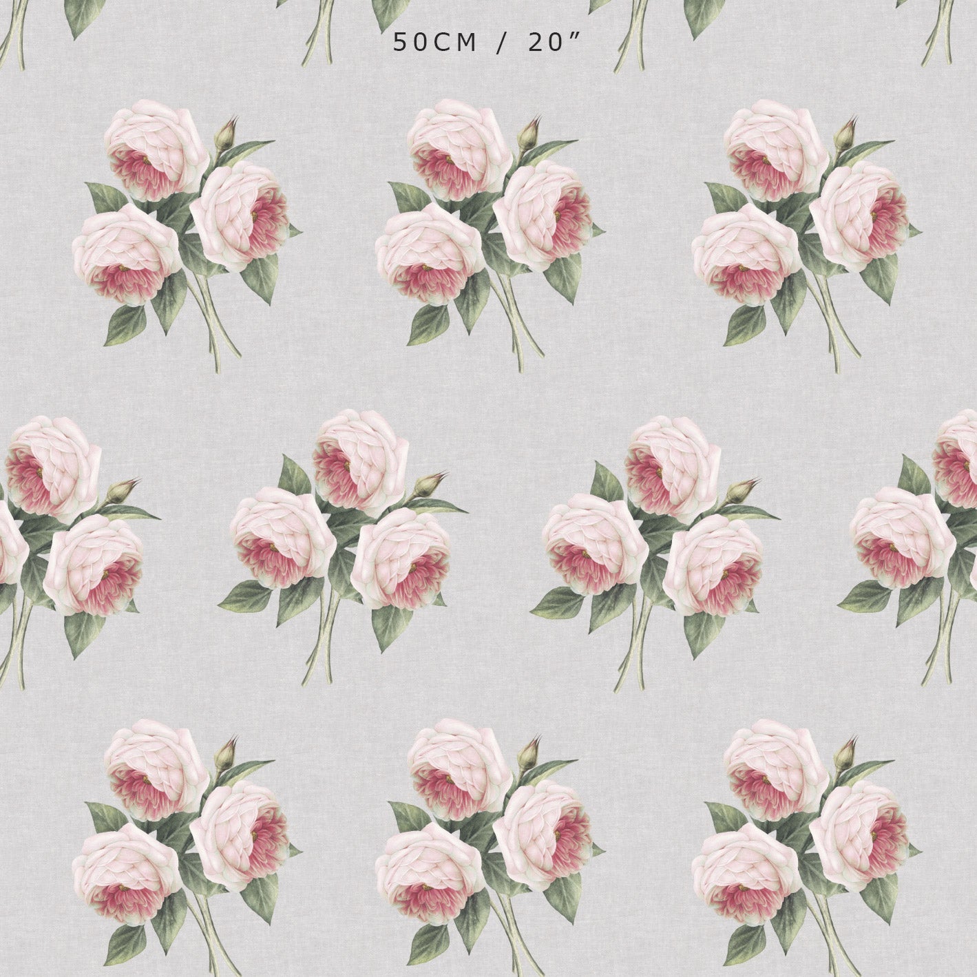 Pierre de Ronsard Country Rose Bouquet - Pink on Linen Beige Chambray - Hydrangea Lane Home