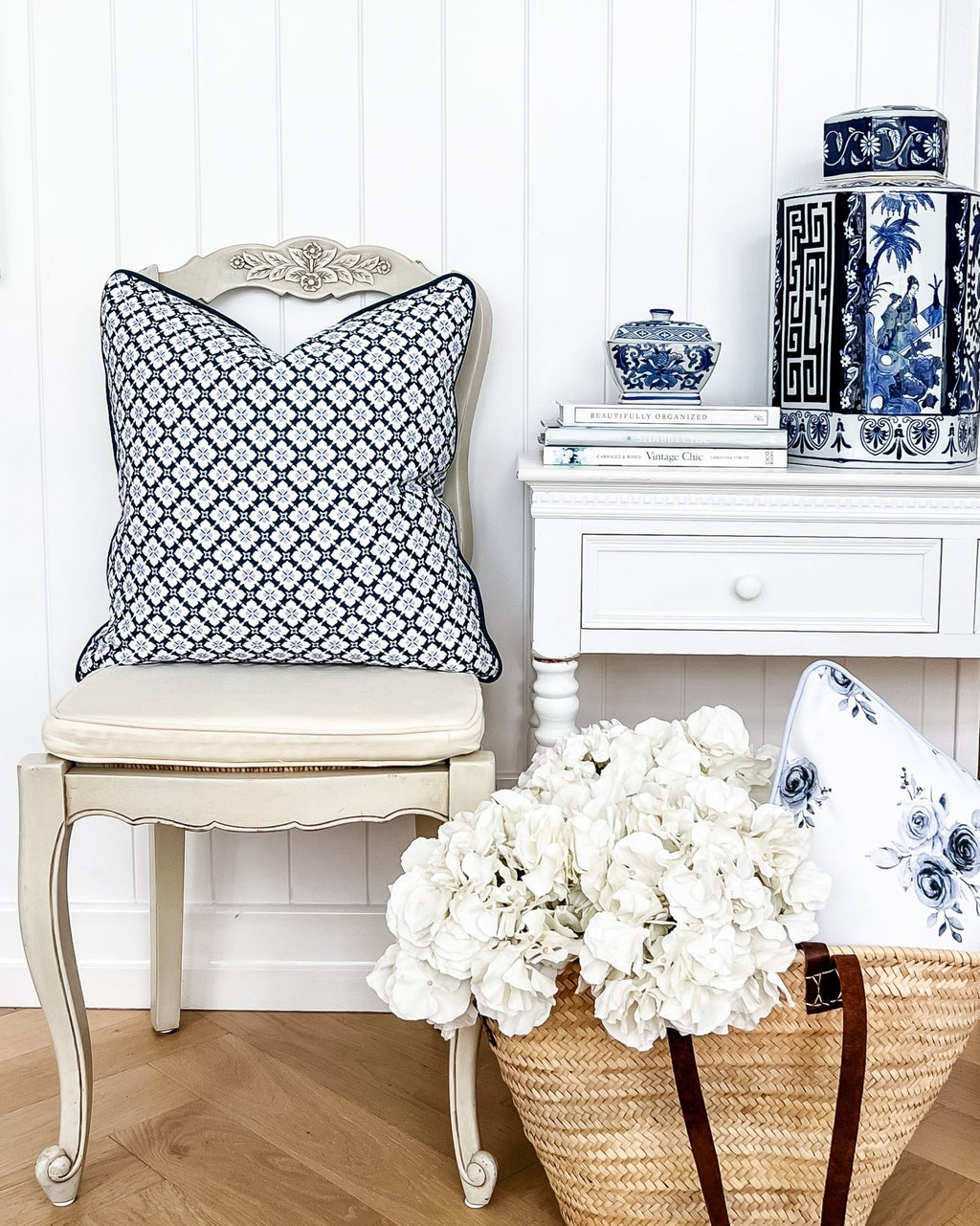 Ponte Trellis Fabric - Navy - Cornflower - Hydrangea Lane Home