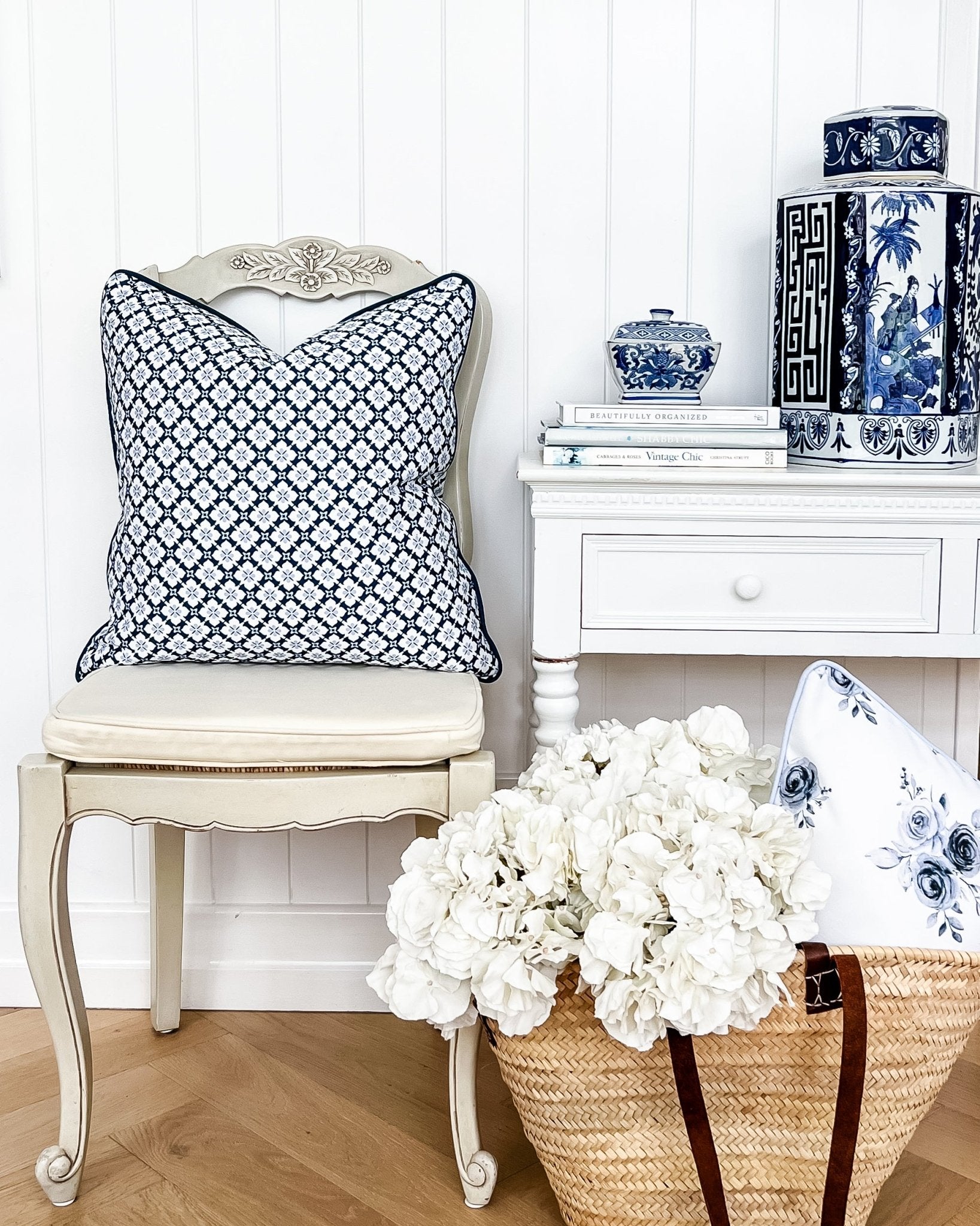 Ponte Trellis Fabric - Navy - Cornflower - Hydrangea Lane Home