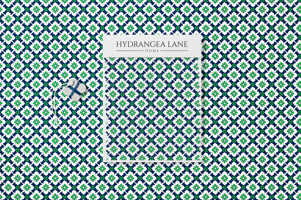 Ponte Trellis Fabric - Navy - Green - Hydrangea Lane Home