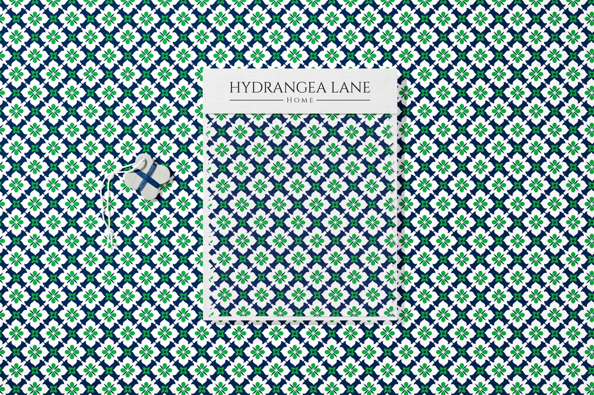 Ponte Trellis Fabric - Navy - Green - Hydrangea Lane Home