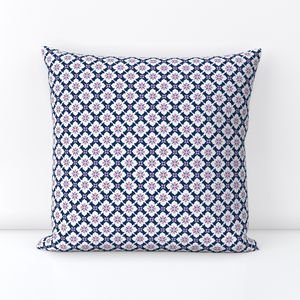 Ponte Trellis Fabric - Navy - Pink - Hydrangea Lane Home