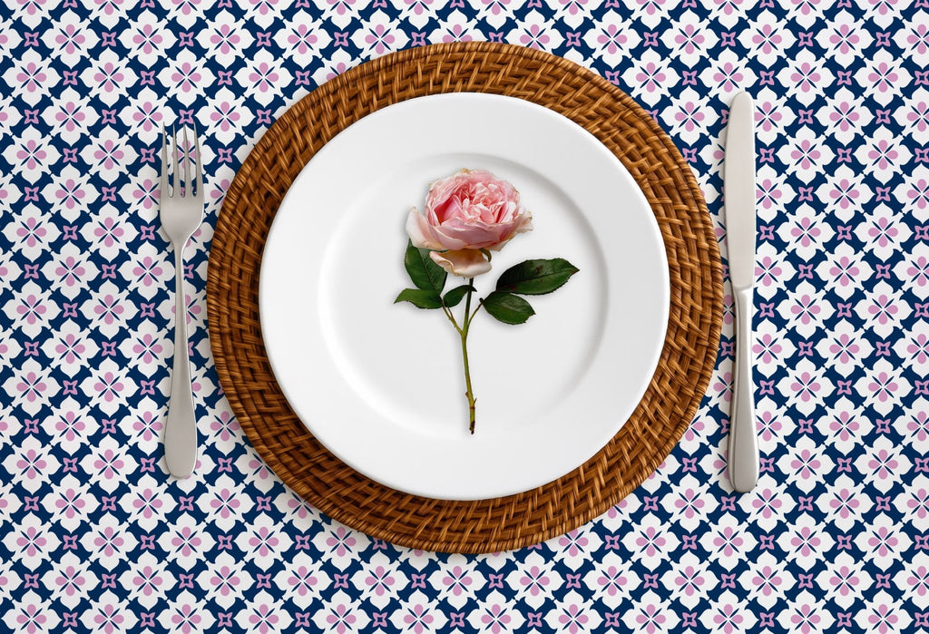 Ponte Trellis Fabric - Navy - Pink - Hydrangea Lane Home