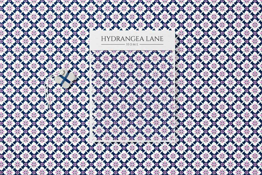 Ponte Trellis Fabric - Navy - Pink - Hydrangea Lane Home