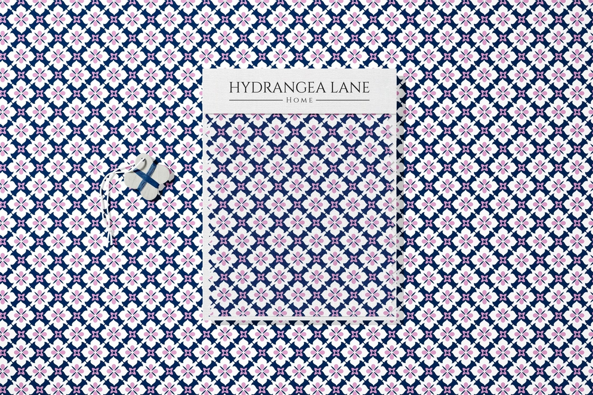 Ponte Trellis Fabric - Navy - Pink - Hydrangea Lane Home