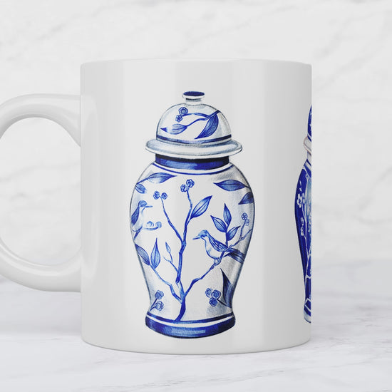 blue and white Chinoiserie ginger jars ceramic mug