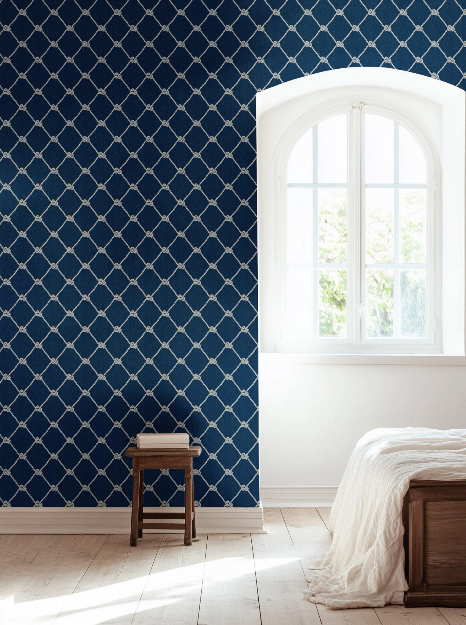 Sailing Ropes Navy Nautical Wallpaper - Hydrangea Lane Home