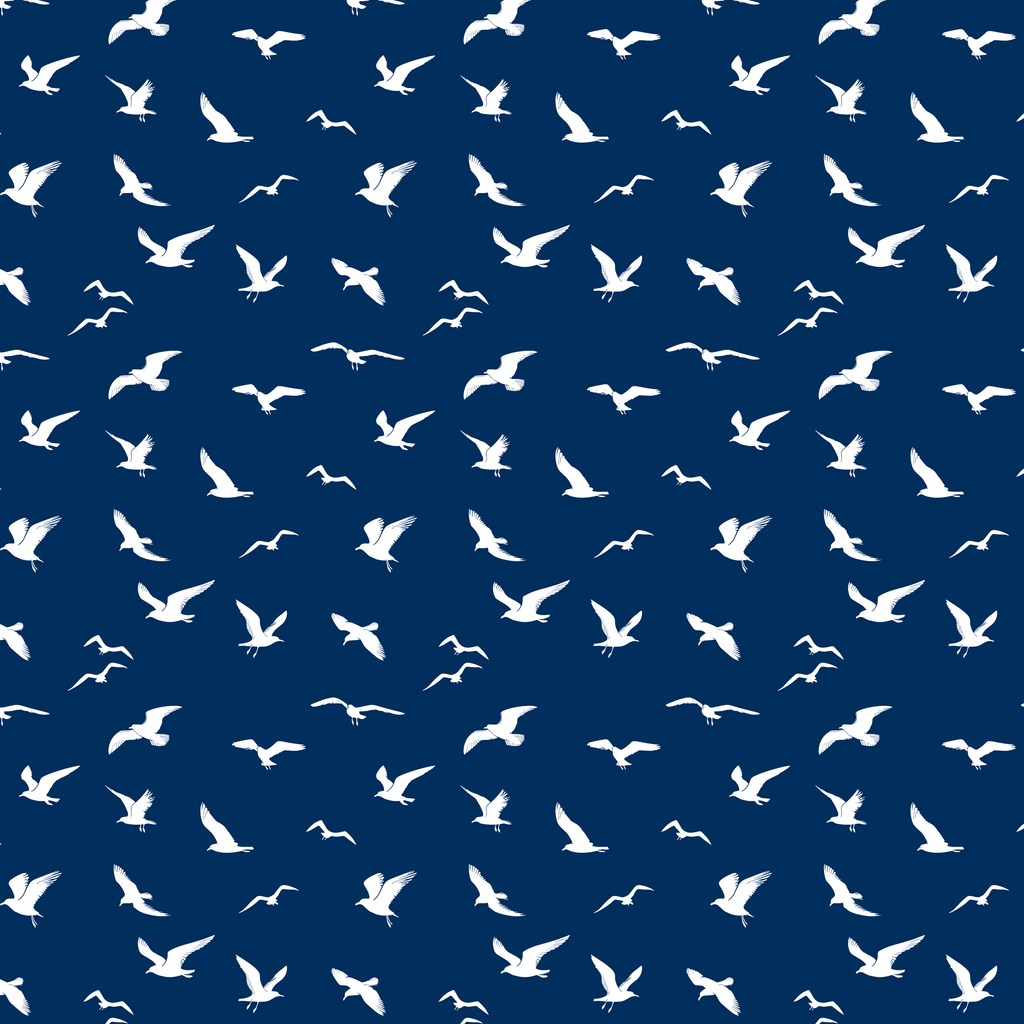 Seagull Silhouette Fabric - Navy Blue - Hydrangea Lane Home