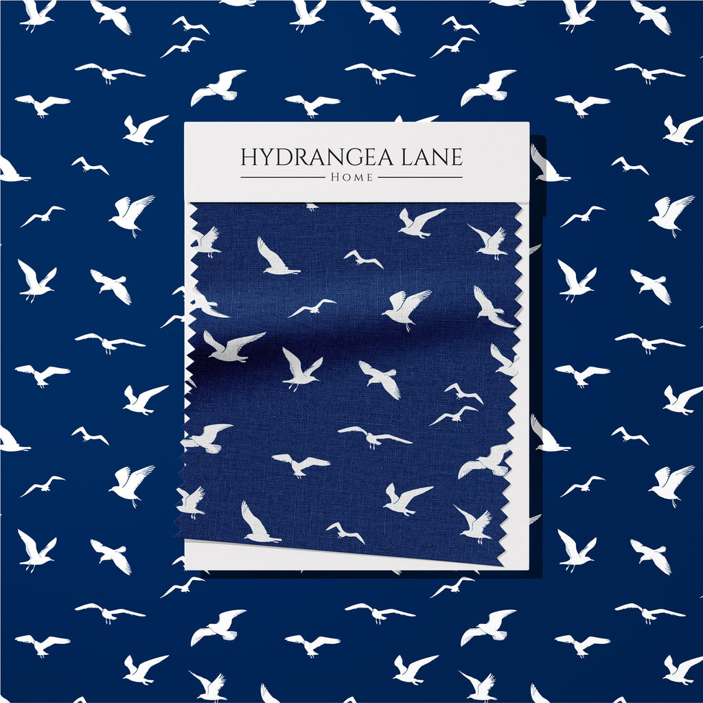 Seagull Silhouette Fabric - Navy Blue - Hydrangea Lane Home