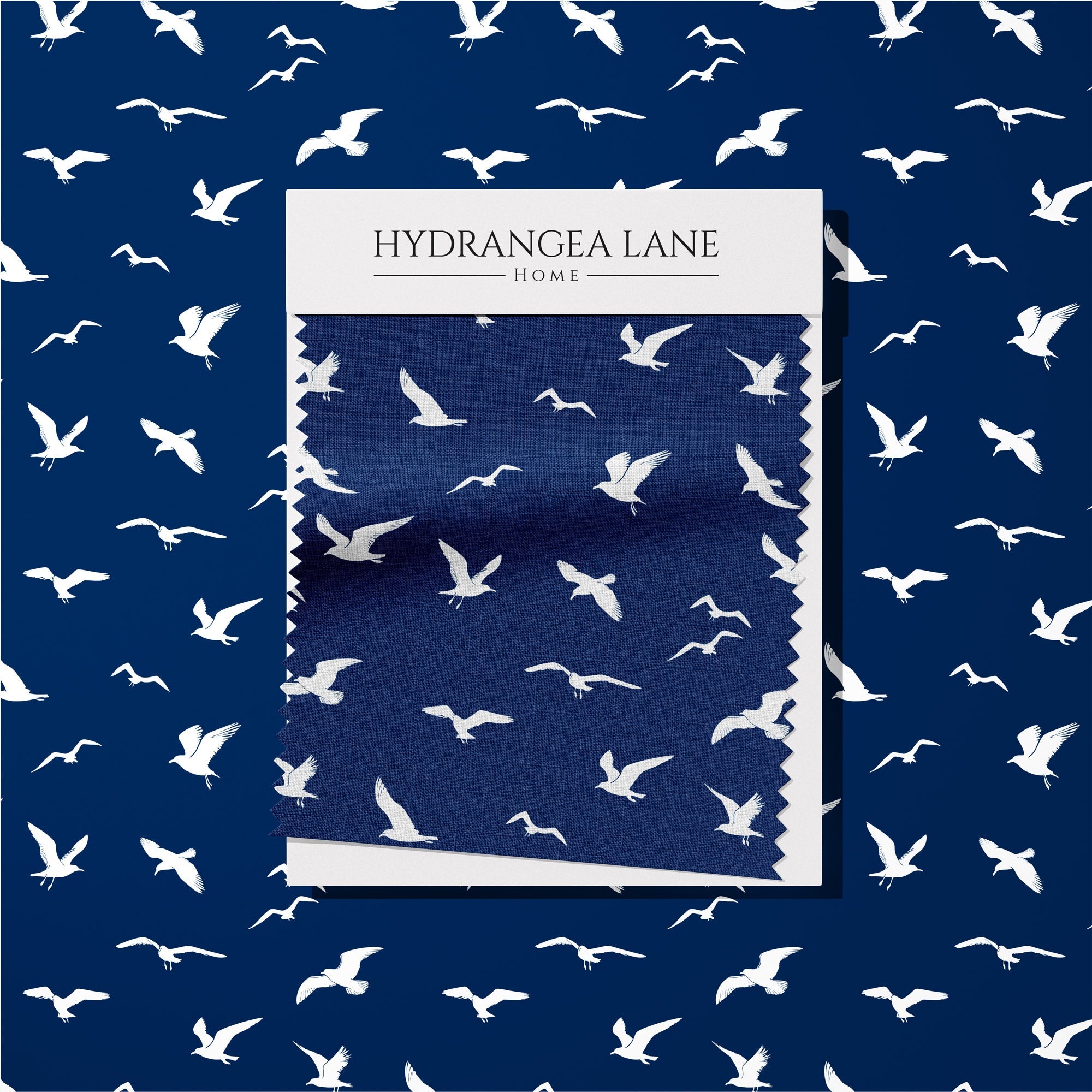 Seagull Silhouette Fabric - Navy Blue - Hydrangea Lane Home
