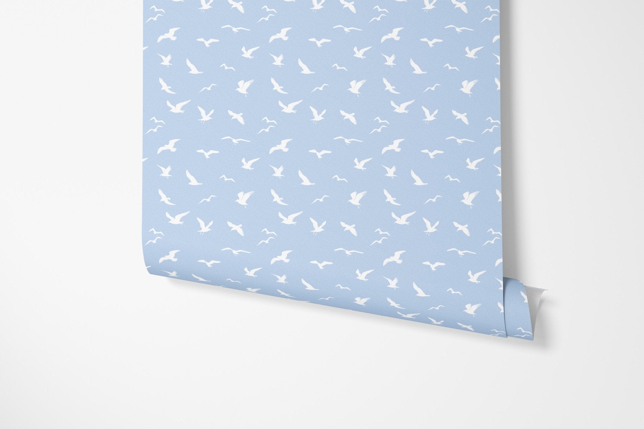 Seagull Silhouette Wallpaper - Serenity Blue - Hydrangea Lane Home