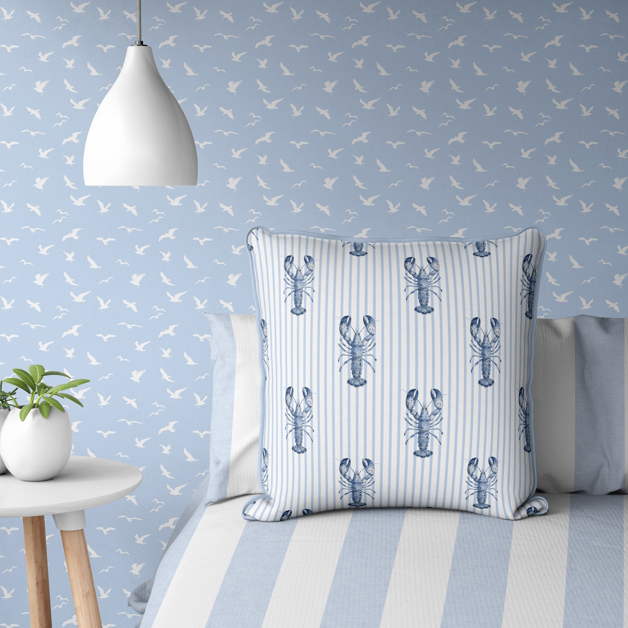 Seagull Silhouette Wallpaper - Serenity Blue - Hydrangea Lane Home