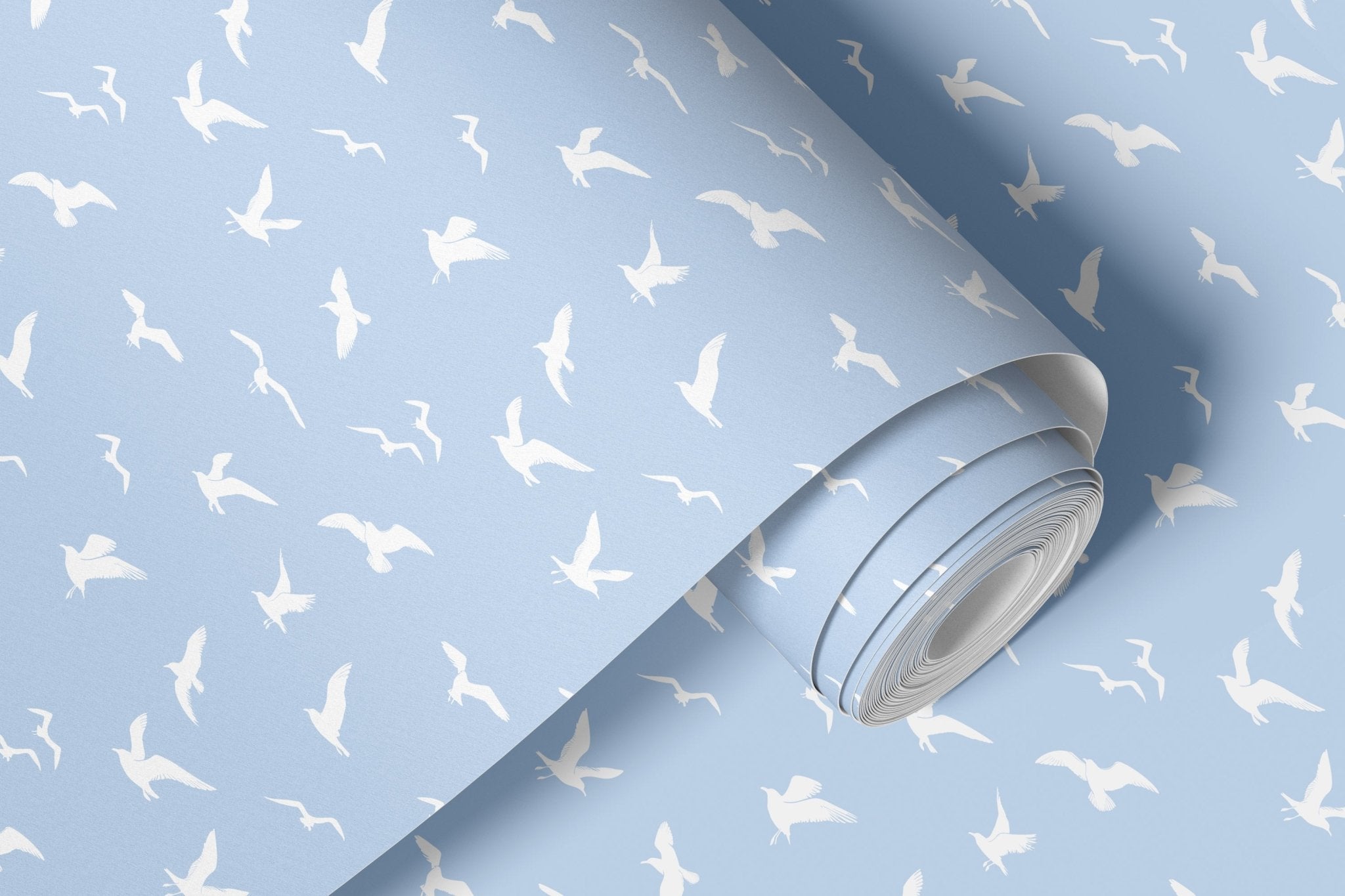 Seagull Silhouette Wallpaper - Serenity Blue - Hydrangea Lane Home