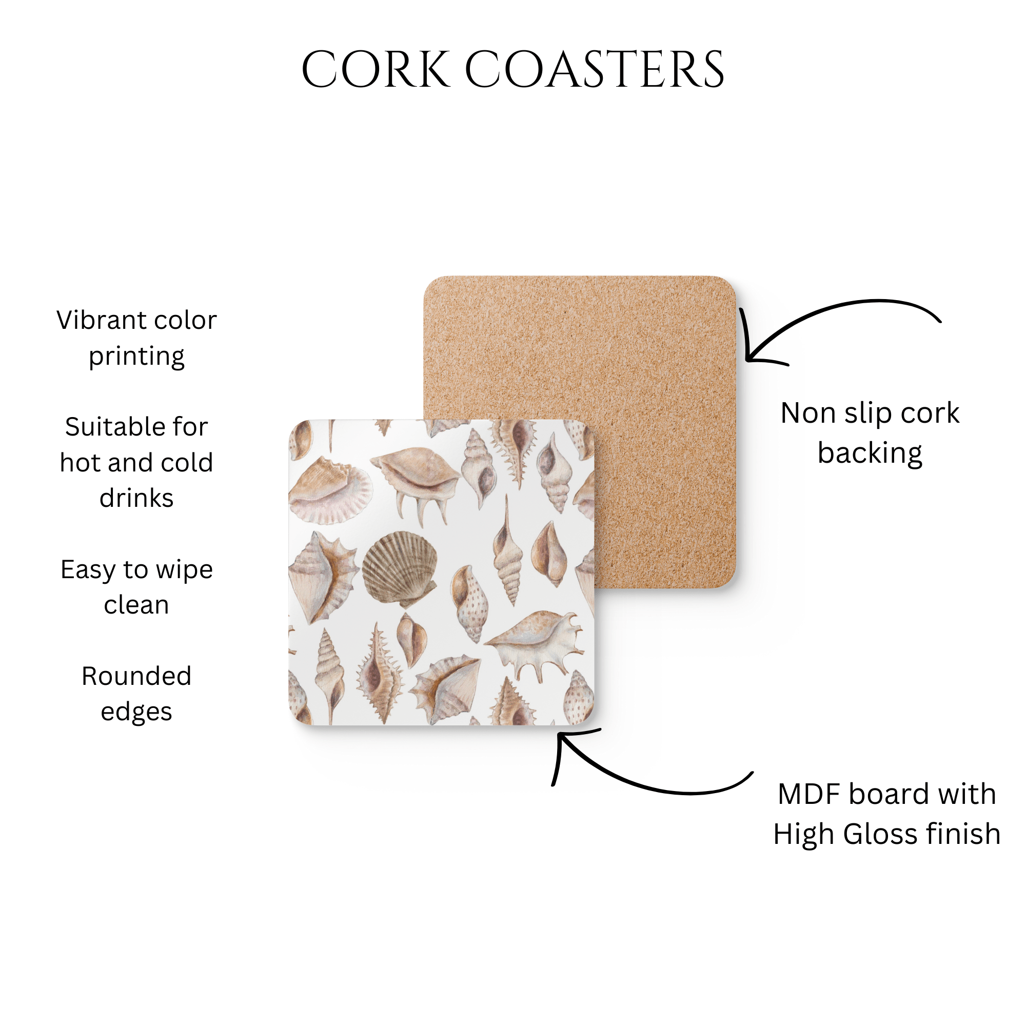 Seashells Set of 4 Drink Coasters - Hydrangea Lane Home