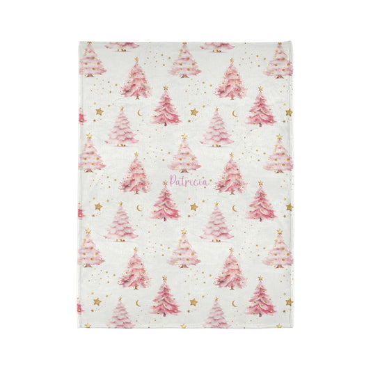 Pink Christmas Trees Soft Polyester Blanket