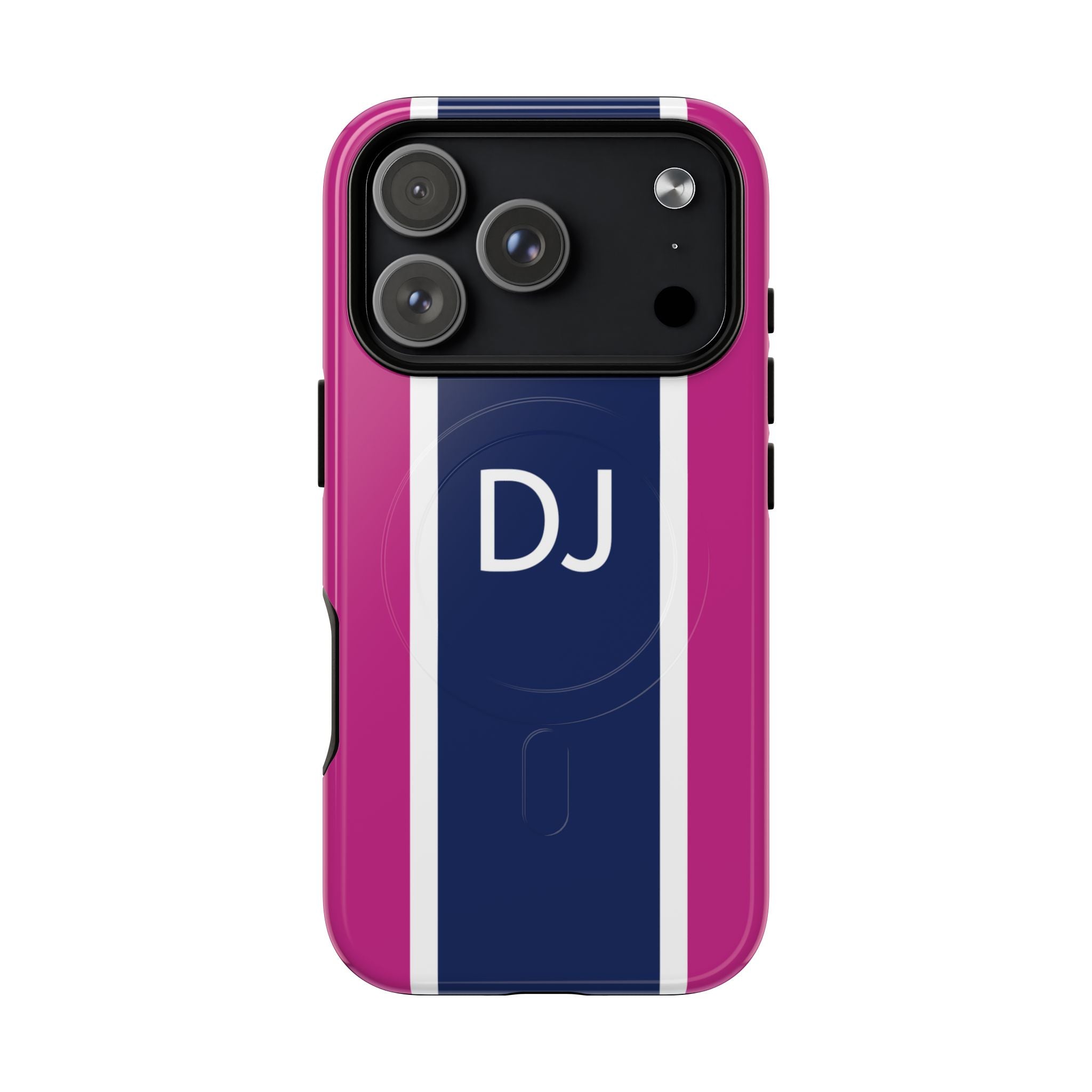 Stripe Monogram MagSafe Tough iPhone Case - Blue Pink - Hydrangea Lane Home